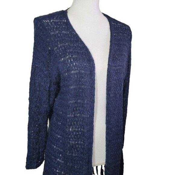 99 Jane Street Knit Cardigan Fringe Open Front Mid Sleeve Blue Womens XL - Picture 3 of 9